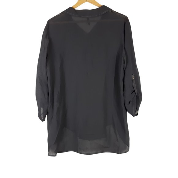 XCVI Button Up Stitch Blouse Embroider Gray Size Medium - Picture 3 of 7